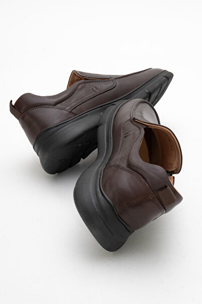 Dericlub Men's Thick Sole Laceless Comfort Shoes Real Leather Cr 2676 Brown