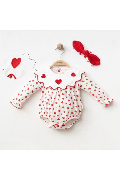 Bulut Baby Baby Girl Heart Design 2 Piece Jumpsuit Set