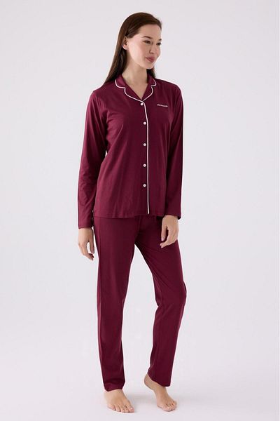 Pierre Cardin Women's Burgundy Front Button Cotton Modal Pajama Set