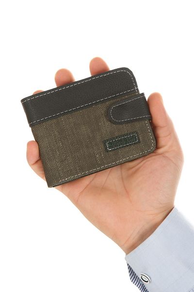 Newish Men's Khaki Denim Fabric Coin and Paper Money Card Holder and Wallet New293