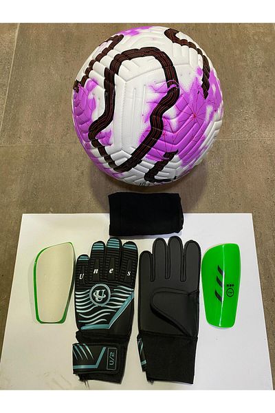 unes 5 No Star Football Goalkeeper Gloves and Shin Pads Set with Pump Gift
