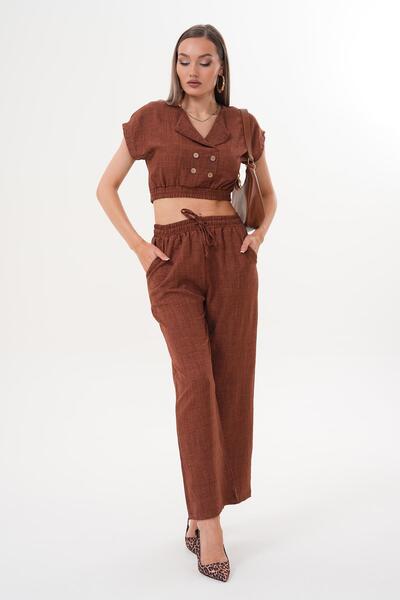 ŞİMAL Women's Button Closure Crop Pants Double Suit 250596 -