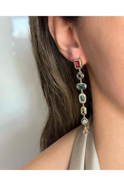 Lilyum Aksesuar أقراط ملونة من الحجر الهندسي 7 عناصر