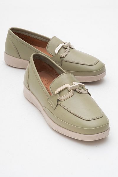 Dericlub Women's Orthopedic Buckle Casual Loafer Shoes Real Leather Cr 2202 Water Green