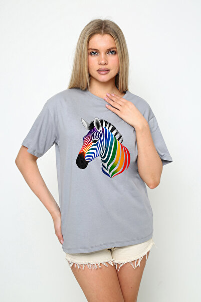 VOICTEC tricou oversize pentru femei cu imprimeu zebră cu decolteu