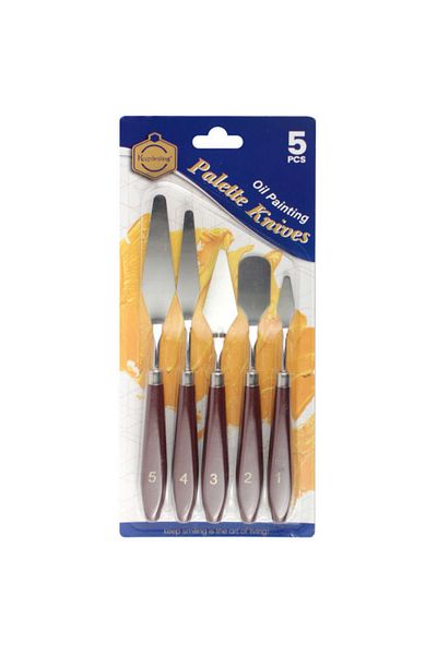 Art Tone Wooden Handle Metal Spatul Palette Knife Set Set of 5