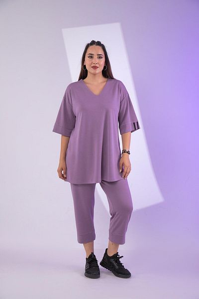 Roxxlen طقم مقاس كبير برقبة على شكل حرف V مكون من قطعتين كاكي