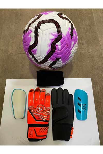 unes 5 No Star Football Goalkeeper Gloves and Shin Pads Set with Pump Gift