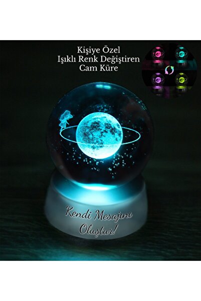 Genel Markalar Kişiye Özel Baskılı 3D Satürn Kız Galaksi Renk Değiştiren Işıklı Kristal Küre Gece Lambası