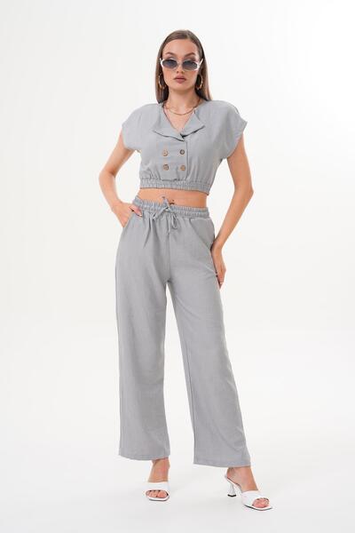ŞİMAL Women's Button Closure Crop Pants Double Suit 250596 -