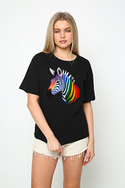 VOICTEC tricou oversize pentru femei cu imprimeu zebră cu decolteu