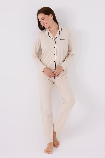 Pierre Cardin Women's Powder Front Button Cotton Modal Pajama Set