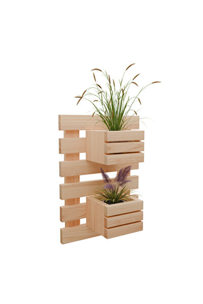 WOOD Doğal Ahşap Duvar Saksılığı – 2 Katlı Dekoratif Çiçeklik