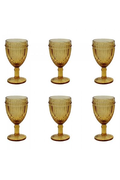 Raki Set 6 pahare sticla vin alb, galbene OLD SCHOOL forme relief 7,8x15cm 260ml