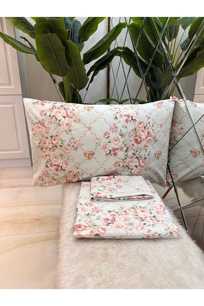 micoton Patterned Single 100% Cotton Elasticless Sheet and Pillowcase Set