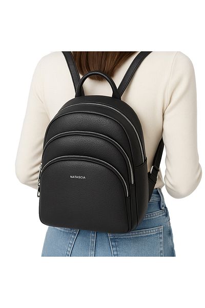 Micutz Women's cream backpack with multiple compartments, Casual, Eco-leather, Natascia Serene, 30x25x10 cm, Black