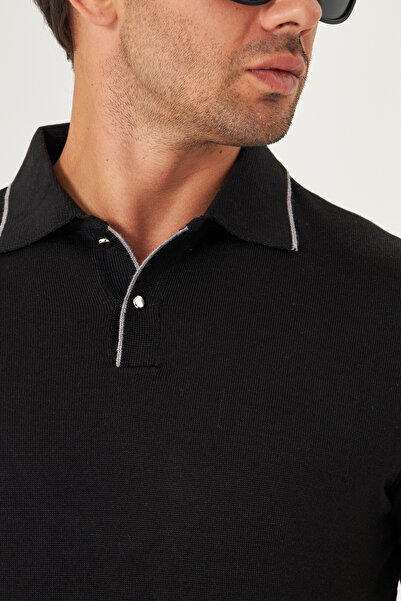 Manche İnce Yazlık Soft Pamuklu Polo Yaka Triko Tshirt - Siyah | Mes511596-01