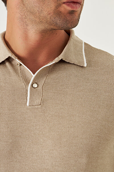 Manche İnce Yazlık Soft Pamuklu Polo Yaka Triko Tshirt - Bej | Mes511596-01