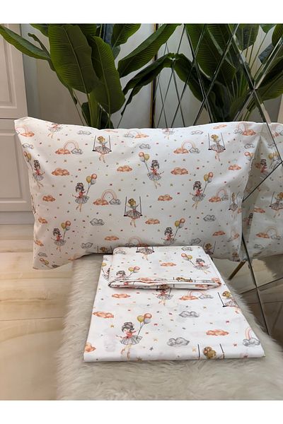 micoton Patterned Single 100% Cotton Elasticless Sheet and Pillowcase Set