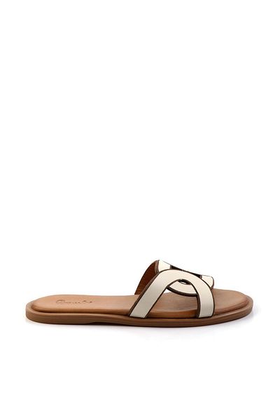 Bambi White Leather Women's Slippers K04507240103