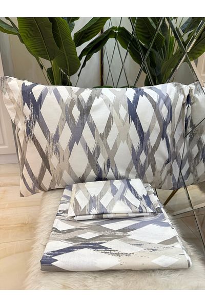 micoton Patterned Single 100% Cotton Elasticless Sheet and Pillowcase Set