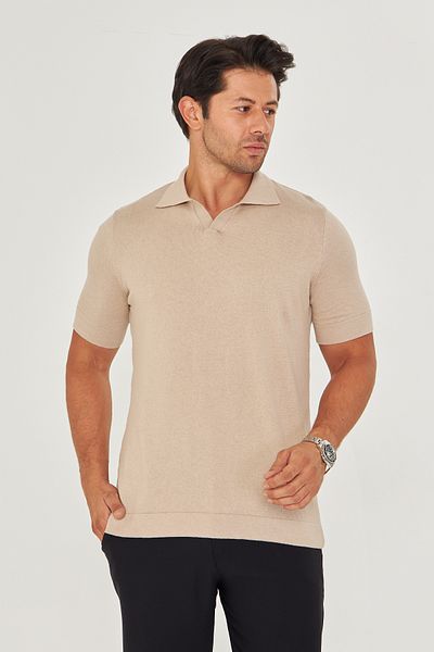 EDITION MAN Beige Thin Summer Soft Cotton Polo Neck Knitwear Tshirt Ee100511769
