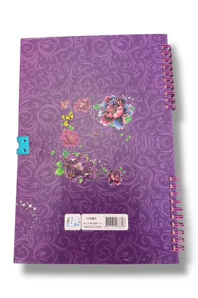 madam gold Locked Diary Notebook – Powder Flower & Butterfly Design
