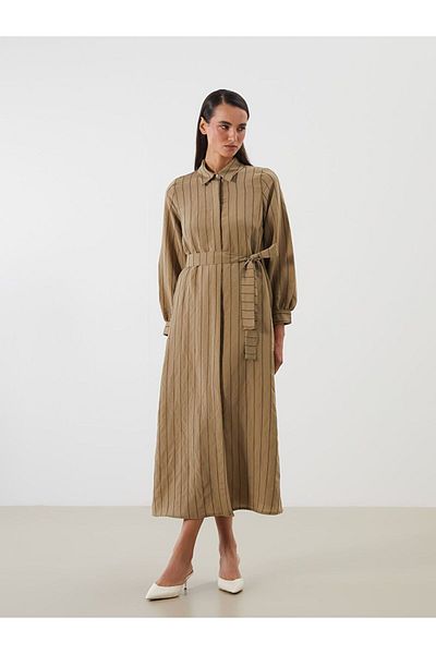 LC Waikiki Lcw Modest Striped Modal Blend Shirt Dress