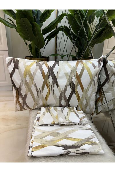micoton Patterned Single 100% Cotton Elasticless Sheet and Pillowcase Set