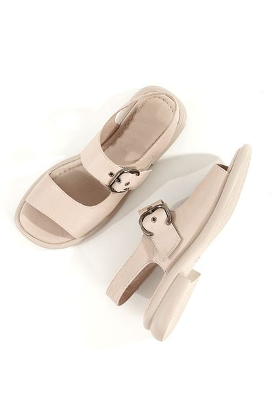 Modabuymus Orka Cream Stone Color Soft Genuine Leather Daily Women's Sandals