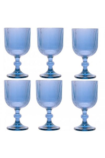 Raki Set 6 pahare sticla vin alb Bloom Blue 250ml 8xh14,5cm