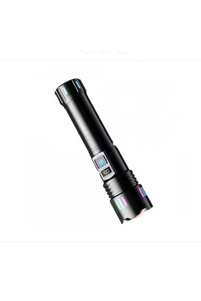divendi-ro LED hand flashlight, P45, range 500m, with battery display, black