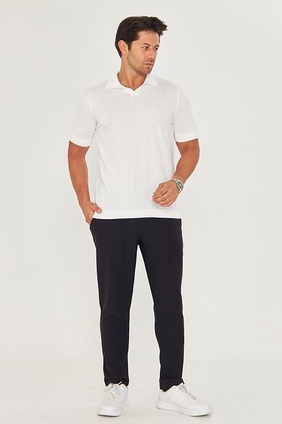 EDITION MAN Ecru Thin Summer Soft Cotton Polo Neck Knitwear Tshirt Ee100511769