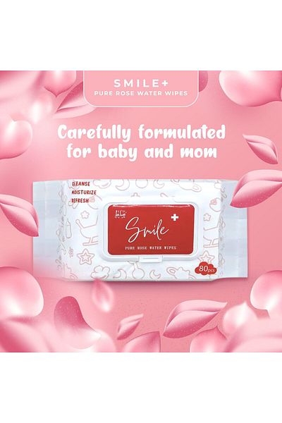 SMILE Pure Rose and Water-Wipes, 160 count, Hypoallergenic, Organic, Pack of 2