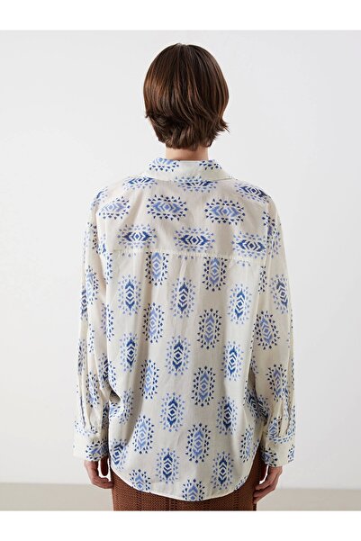 LC Waikiki LCW Vision Mavi Desenli Oversize Kadın Gömlek