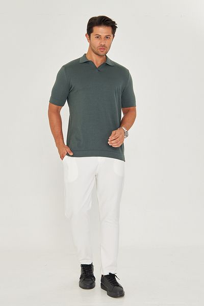 EDITION MAN Pine Green Thin Summer Soft Cotton Polo Neck Knitwear Tshirt Ee100511769