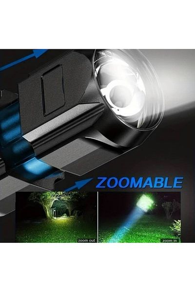 divendi-ro Powerful zoom flashlight, portable, multifunctional, USB rechargeable, very dark gray