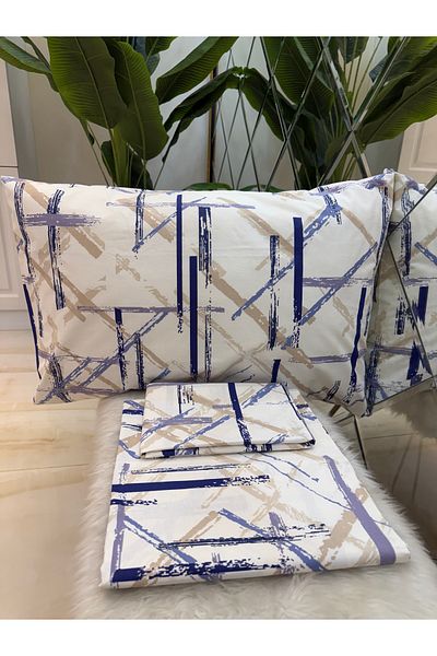 micoton Patterned Single 100% Cotton Elasticless Sheet and Pillowcase Set