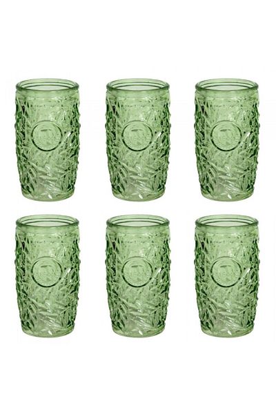 Raki Set 6 pahare long drink ALOHA GREEN, din sticla, 400ml, pentru cocktail