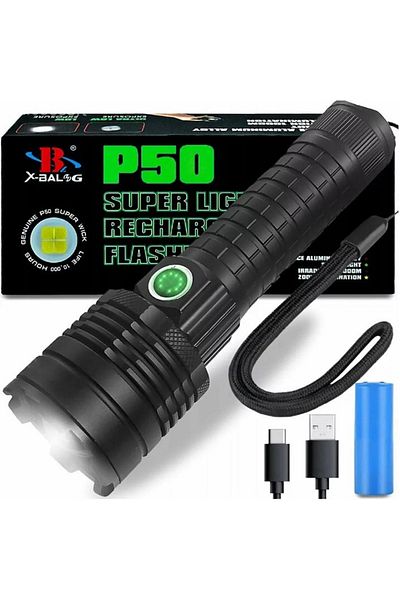 Welora Tactical Flashlight XHP50 LED, Professional, USB Charging - Black