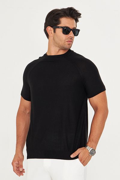 EDITION MAN Black Slim Summer Soft Cotton Crew Neck Knitwear Tshirt Ee100511597