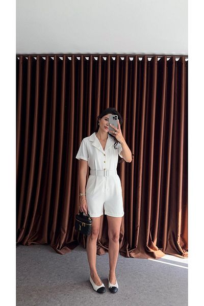 HAZELANNA White Jumpsuit with Gold Buttons