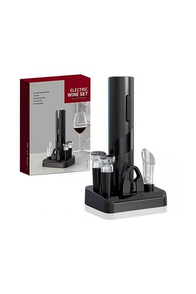 Welora Electric Corkscrew Set with Welora® Holder, 4 in 1 with foil cutter, vacuum stopper and wine aerator