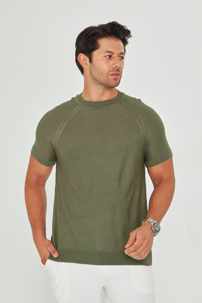 EDITION MAN Πλεκτό μπλουζάκι Olive Thin Summer Soft Cotton Crew Neck EE100511597