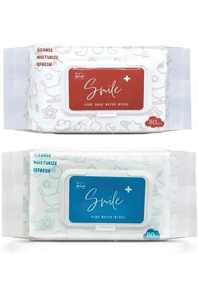 SMILE Pure Rose and Water-Wipes, 160 count, Hypoallergenic, Organic, Pack of 2