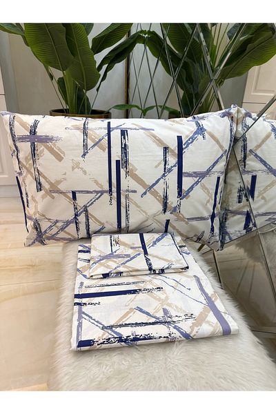 micoton Patterned Single 100% Cotton Elasticless Sheet and Pillowcase Set