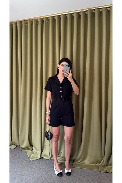HAZELANNA Black Jumpsuit with Gold Buttons
