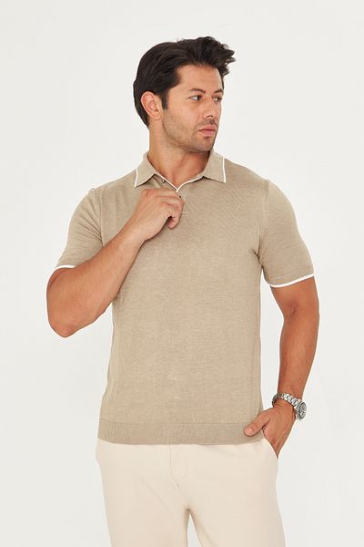 EDITION MAN Beige Thin Summer Soft Cotton Polo Neck Knitwear Tshirt Ee100511596