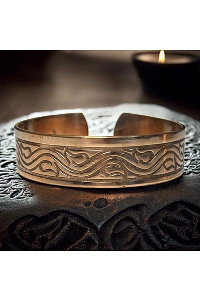 PrestigeSO Wave Pattern Pure Copper Bracelet - Handmade Adjustable Organic Design