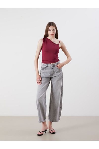 LC Waikiki Xside Asymmetrical Neckline Draped Bodycon Blouse